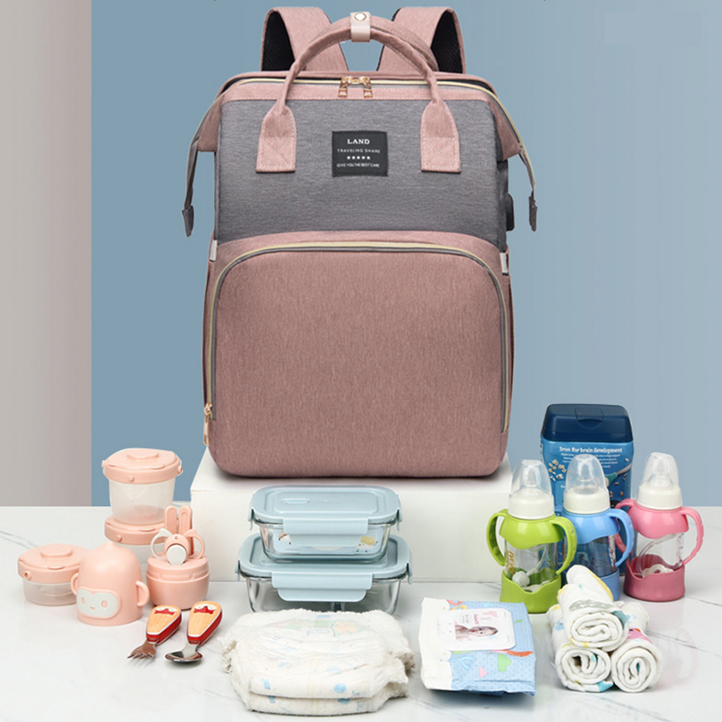 Sac a langer dos vue principale tissu oxford imperméable — Velours Bébé