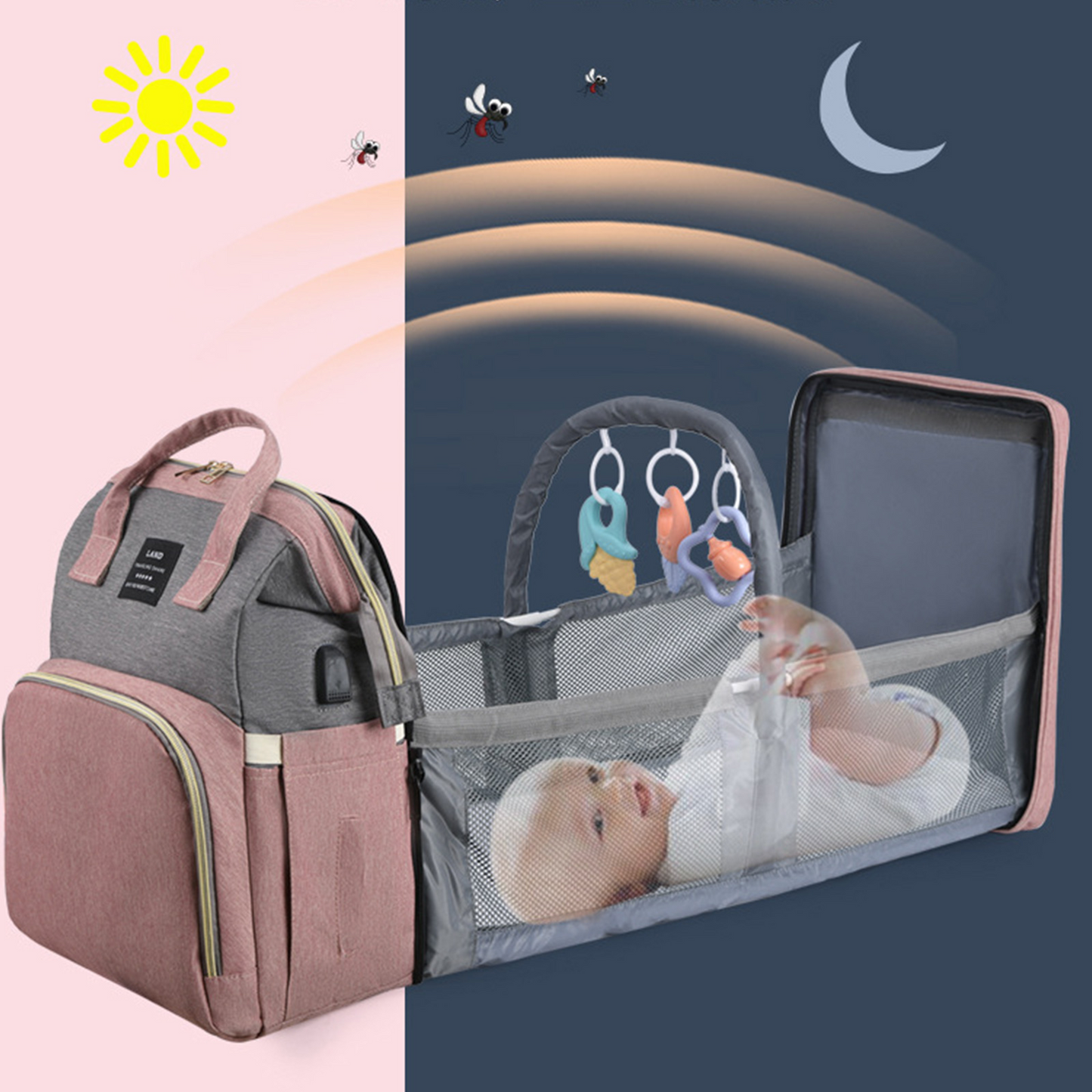 Sac a langer tissu oxford grande capacite etanche interface USB — Velours Bébé