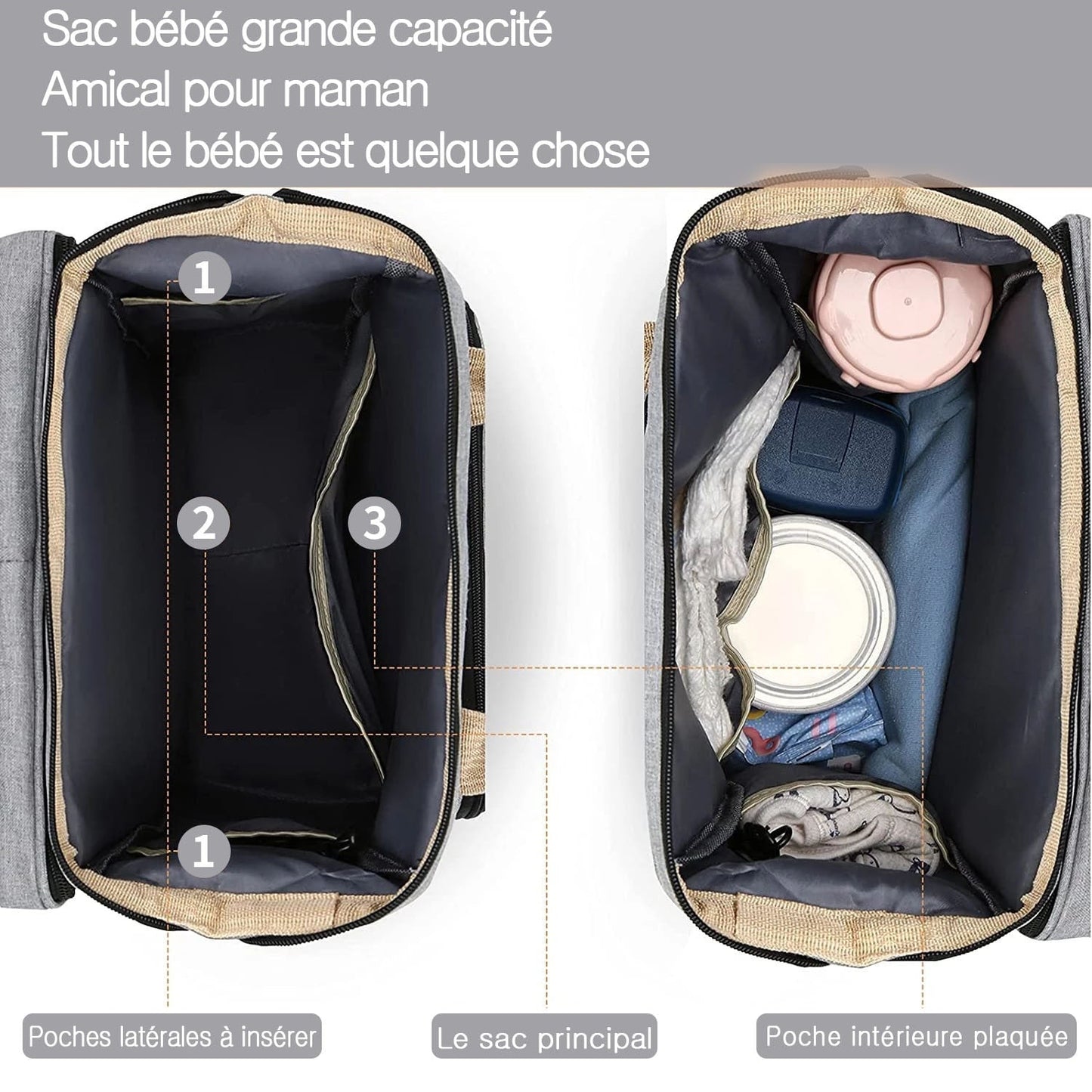 Sac a langer bebe detail poche exterieure pratique — Velours Bébé