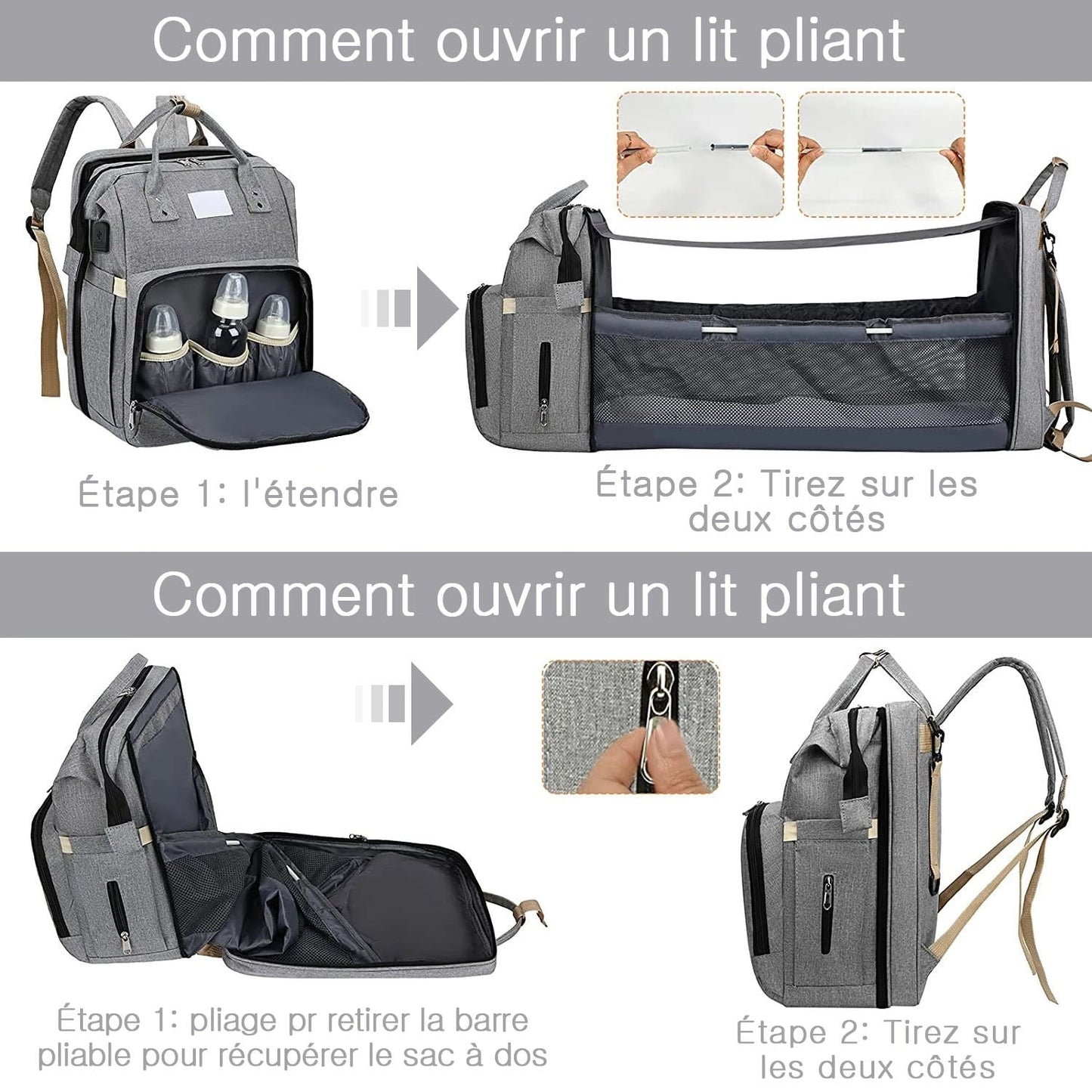Sac a langer a dos bebe maman comment l ouvrir— Velours Béb