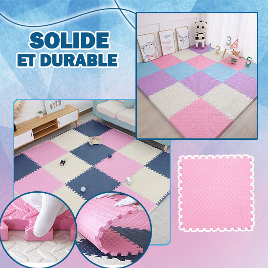 Tapis puzzle bebe rose assemblage carreaux mousse sol — Velours Bébé
