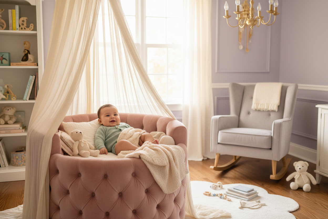 Bébé dans un berceau luxueux