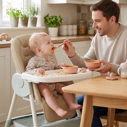 coussin pour chaise haute vert bebe fille papa repas famille