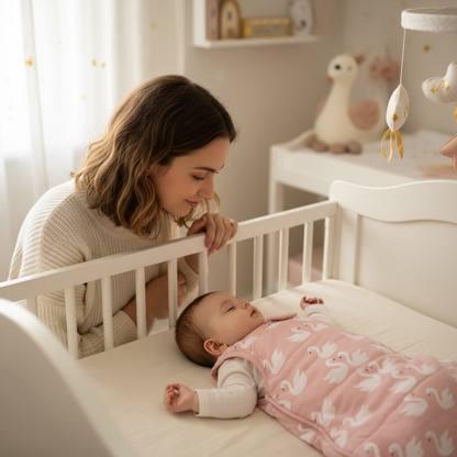 gigoteuse bebe endormi chambre pastel maman veille ambiance douce