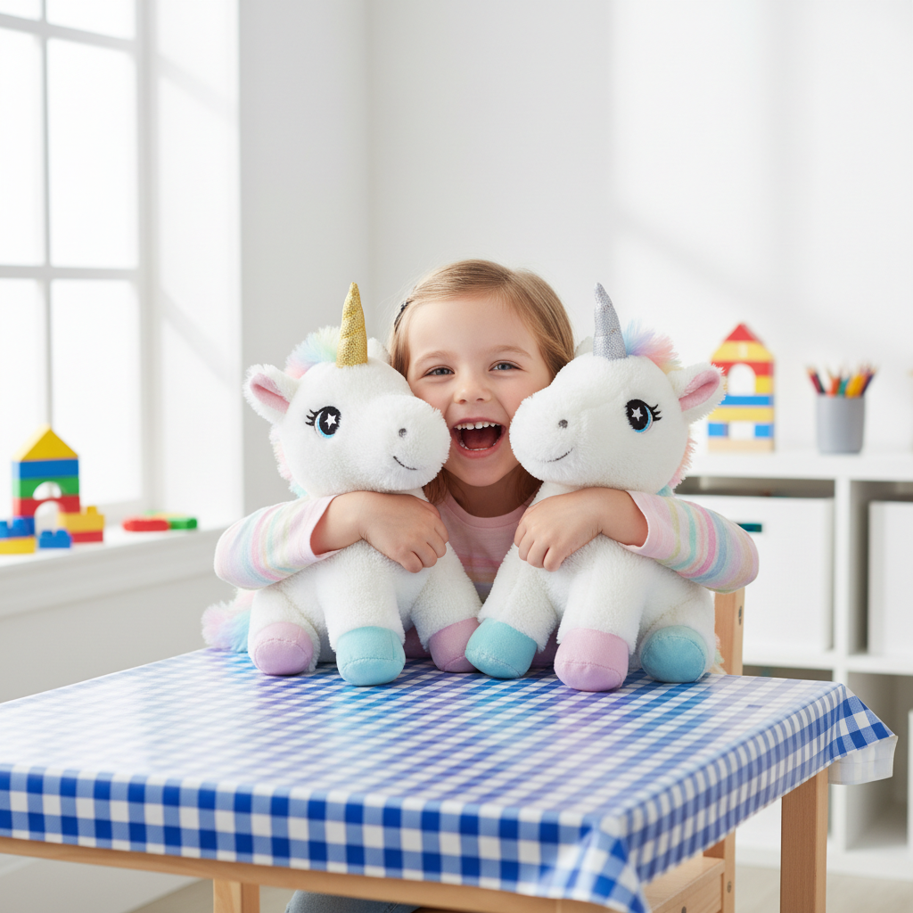 licorne peluche blanche kawaii corne doree criniere pastel enfant chambre