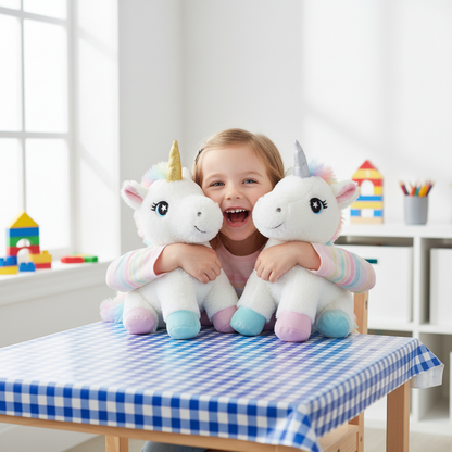 licorne peluche blanche kawaii corne doree criniere pastel enfant chambre