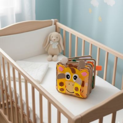 Livre bébé tissu girafe éveil sensoriel 0-36 mois — Velours Bébé