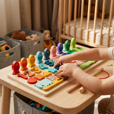 Puzzle bois Montessori bebe piece coloree 