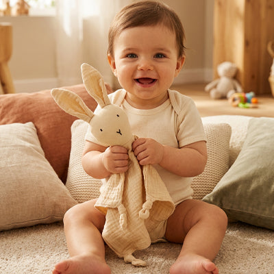Doudou lapin rose poudré bébé compagnon doux — Velours Bébé