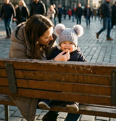Bonnet pompon mère-enfant tricot fausse fourrure hiver — Velours Bébé