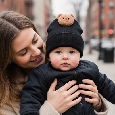 Bonnet bébé tricoté ours chaud doux hiver nouveau-né — Velours Bébé

