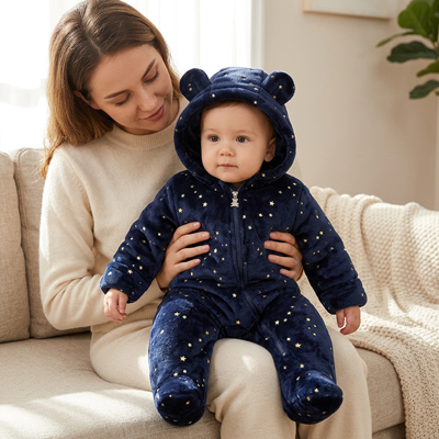 Maman et bebe combinaison ourson etoile flanelle hiver fauteuil 1