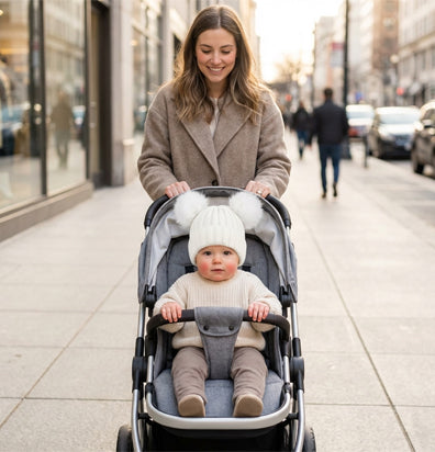 Bonnet pompon bébé 0-3 ans assorti maman hiver — Velours Bébé
