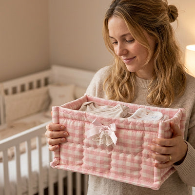 Panier rangement bébé dentelle chambre nursery élégant — Velours Bébé