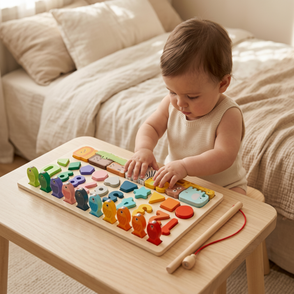 Puzzle bois Montessori bebe concentre tableau activites chambre lumineuse