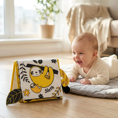 livre bebe tissu jaune blanc paresseux bebe 2