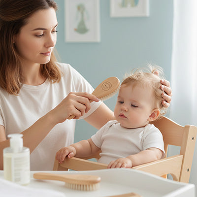 Brosse à cheveux bébé manche ergonomique facile prise — Velours Bébé