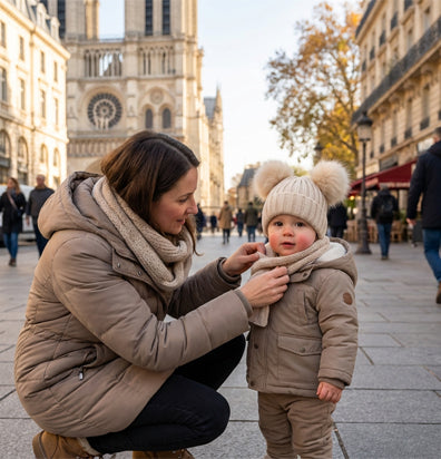Bonnet pompon mère-enfant fausse fourrure cadeau naissance — Velours Bébé