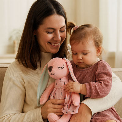 Peluche lapin velours bébé robe florale rose bleu — Velours Bébé