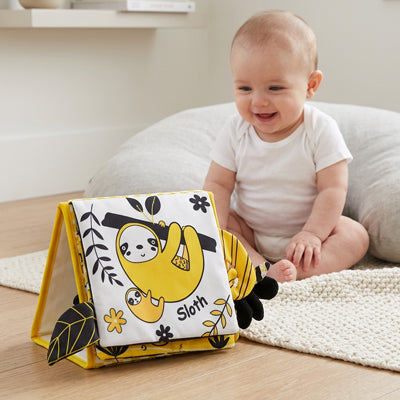 livre bebe tissu jaune blanc paresseux bebe