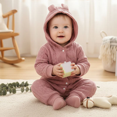 Pyjama bébé chaud hiver coton doux vue de face — Velours Bébé