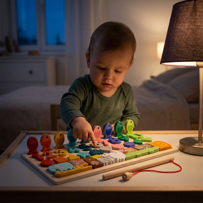 Puzzle bois Montessori bebe concentre piece coloree chambre