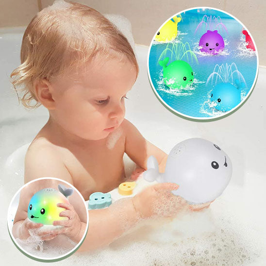 Jouet de bain baleine lumineuse jet eau bebe eveil sensoriel
