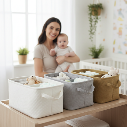 panier rangement bébé 3 coloris blanc gris kaki chambre bébé