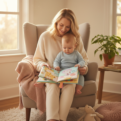 Maman et bébé lisent ensemble le livre bébé en tissu