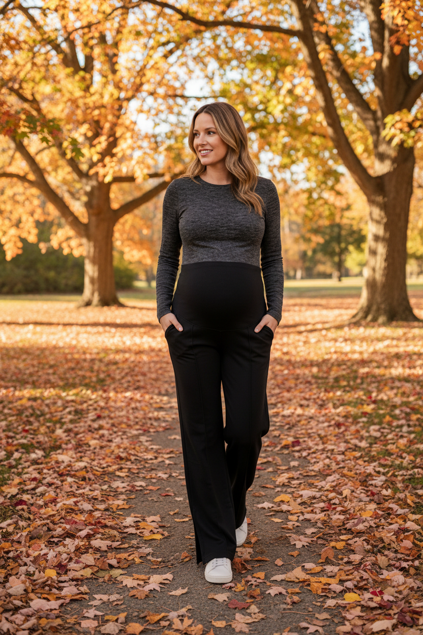 Pantalon grossesse noir femme enceinte exterieur automne