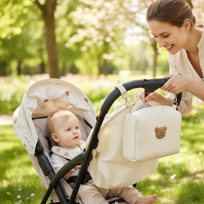trousse de toilette bebe ours beige poussette maman exterieur